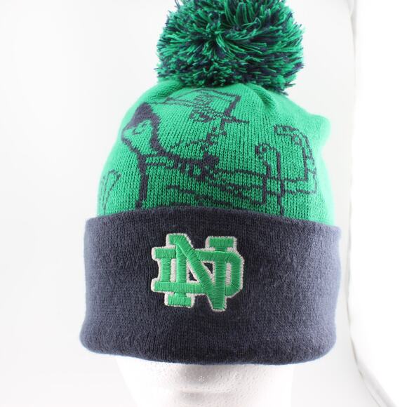 Top of the World Beanie Unisex OS Green Navy Notre Dame Irish Pom Cuff Knit - Picture 1 of 7